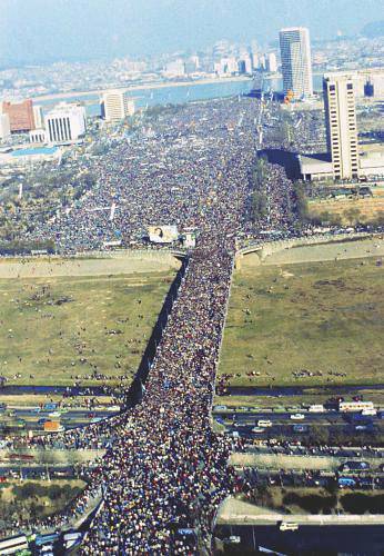 1987년 대통령 선거 유세 장면.