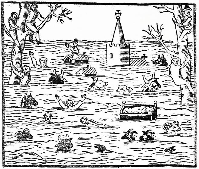 1607년 영국 브리스톨에서 발생한 홍수의 모습이다. 연구팀은 고문헌 등에서 기록된 홍수를 찾아 이를 정리했다. 비엔나공대 제공