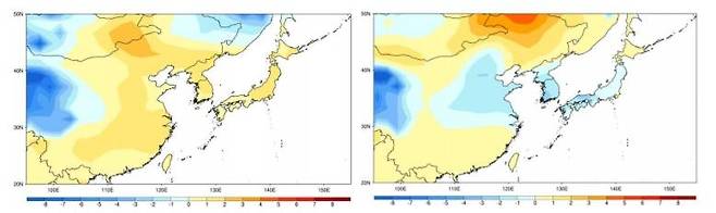 6월(오른쪽)과 7월 1∼29일 지상 기온 편차 [기상청 제공. 재판매 및 DB 금지]