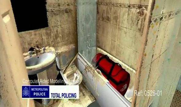 2010년 8월 개러스 윌리엄스가 욕조에 놓인 가방 속에서 주검으로 발견됐을 때 그의 자택 욕실 모습을 컴퓨터로 재구성한 사진. 런던경찰청 제공