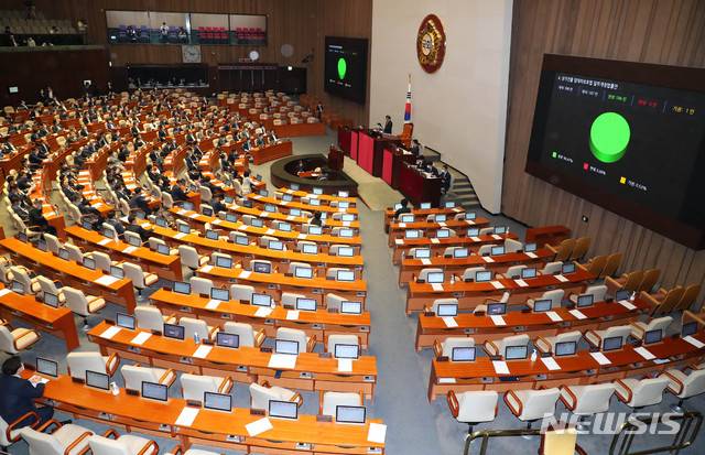 [서울=뉴시스] 장세영 기자 = 상가건물 임대차보호법 일부개정법률안이 30일 서울 여의도 국회에서 열린 본회의에서 미래통합당 의원들이 표결에 불참한 가운데 가결되고 있다. 2020.07.30. photothink@newsis.com