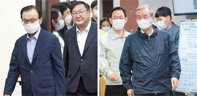 ‘임대차
 3법’ 후폭풍을 둘러싼 정치권 공방이 양당 대표 간 설전으로 번졌다. 더불어민주당 이해찬 대표(왼쪽 사진 왼쪽)는 3일 당 
회의에서 “신속한 법안 처리 및 시행은 임차인과 임대인은 물론 시장 혼란을 조기에 진정시키기 위한 것”이라고 주장했다. 반면 
미래통합당 김종인 비상대책위원장은 “(임대차 3법이) 세입자와 임대인의 갈등 구조를 더 높였다”고 지적했다. 김 위원장이 서울 
서초구 한강홍수통제소를 찾아 현장 점검을 하는 모습(오른쪽 사진 가운데). 김동주 기자 zoo@donga.com·뉴스1