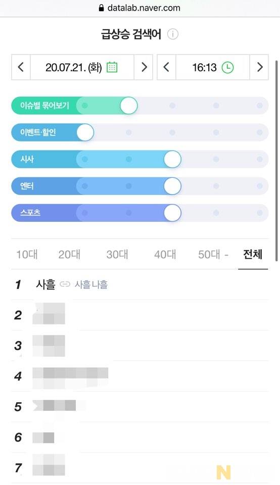 사진=지난달 21일 한 포털사이트 실시간 검색어/ 포털사이트 캡처