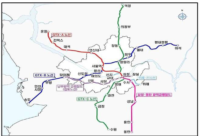 삼성역 복합환승센터에는 GTX-A,C와 위례신사선 등이 새로 정차할 예정이다. [자료 서울시]
