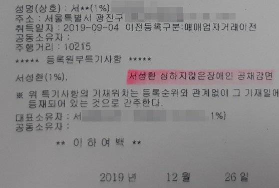 추미애 법무부 장관 아들인 서모씨(27) 등의 소유 차량 자동차등록원부. [국민의힘 김도읍 의원실 제공]