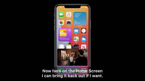 iOS 14. 아이콘을 쉽게 정리할 수 있는 앱 보관함을 도입했다. (사진=키노트 캡처)