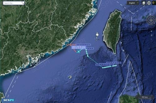 미 해군 정찰기 EP-3E 비행 항로 [중국 SCSPI 캡처. 재판매 및 DB 금지]