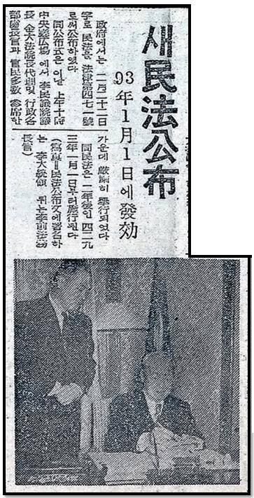 새 민법 공시 단기 4293년(1961년) 발효, 1958년2월23일 한국일보