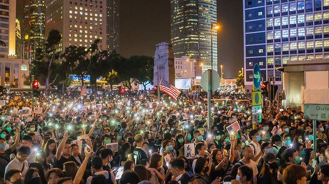 2019년 중국 국경절 홍콩에서 벌어진 대규모 반중 시위 현장 (사진=게티이미지코리아)