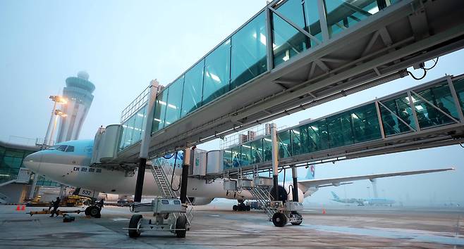 신형 비행기는 엔진과 탑승교 거리가 너무 가까워 안전문제 탓에 접현게이트를 못쓰기도 한다. [중앙포토]