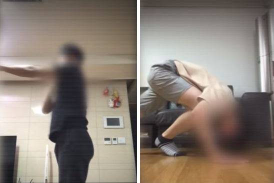 디지털교도소에서 '교육'을 받던 남성들이 벌칙으로 촬영한 영상 중 일부. 앉았다 일어서며 자신의 뺨을 때리는 등의 모습이다. / 출처 = SBS '그것이 알고싶다'