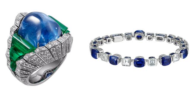 레조낭스 드 까르띠에, 오리지널 링(왼쪽). 레조낭스 드 까르띠에 메트로노미 브레이슬릿. [Vincent Wulveryck © Cartier]