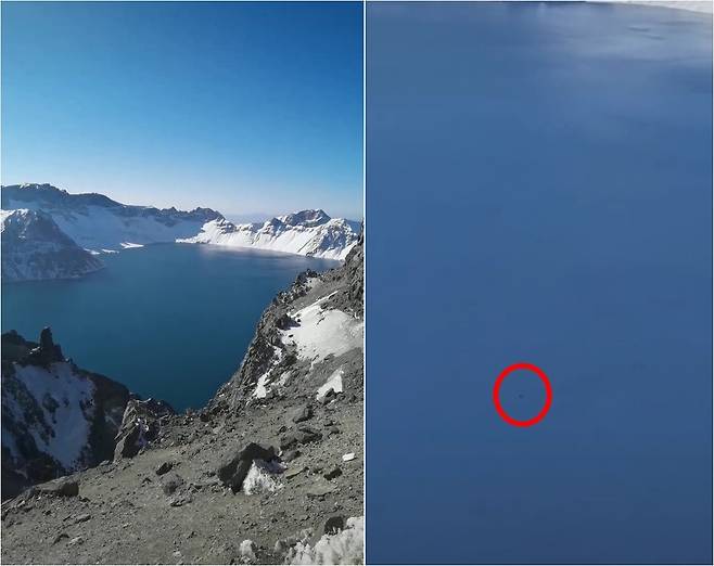 백두산 천지에 괴물이? [더우인 캡처. 재판매 및 DB 금지]