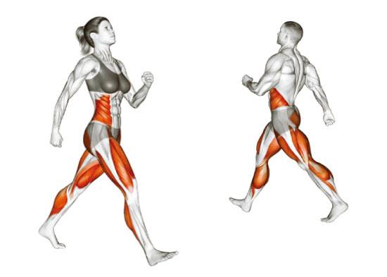 허리를 꼿꼿이 펴고 요추전만을 유지하며 양쪽 견갑골을 등 뒤에서 붙여 가슴을 활짝 열고 턱을 가능한 한 높이 치켜들어 걷는 게 좋다. [도서출판 아티잔 제공]