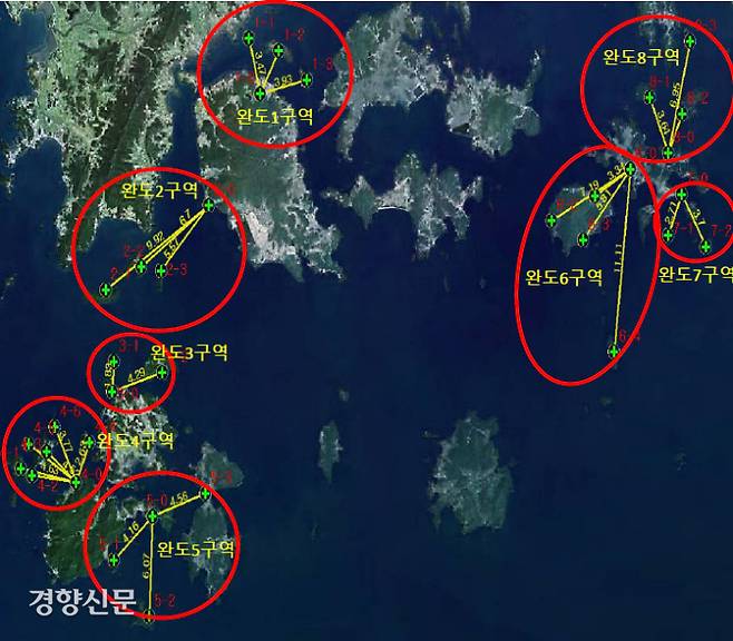 완도군이 드론 배달 사업 대상지로 선정해 정류장 설치를 마친 34개 섬과 드론 길 노선도. │완도군 제공