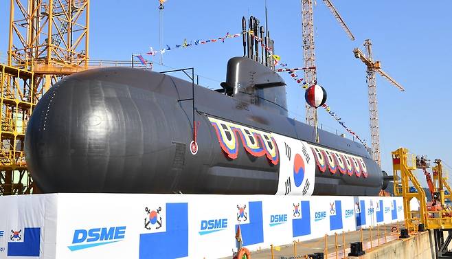 국내 두 번째 3천t급 잠수함 '안무함' 진수 [해군 제공, 재판매 및 DB 금지]
