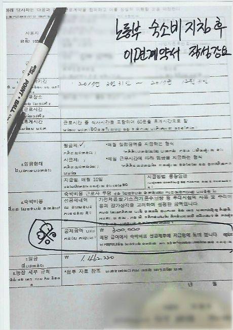 일부 고용주는 노동부의 숙소비 공제 지침이 내려온 뒤 이면계약서를 작성하기도 했다. (사진=지구인의 정류장 제공)