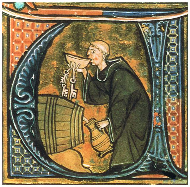 와인을 맛보고 있는 수도사. 위키미디어