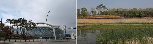 마곡지구에 조성된 서울식물원 건물(사진 왼쪽). 서울식물원 내 습지원(사진 오른쪽).