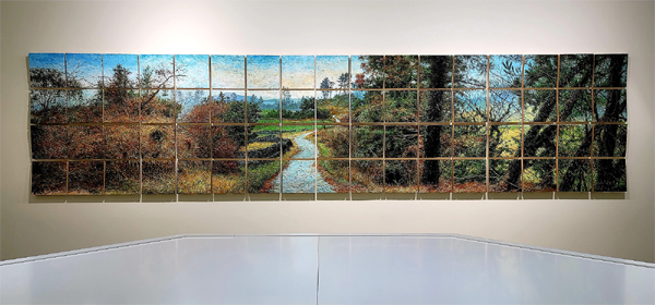 김남표., Instant Landscape-Gumgil, A Portion in a whole#1, 106x445cm(25x25cm 68점), 합판에 유채, 2020
