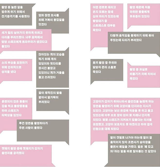 출처 : '촬영 현장 동물복지 실태조사', 동물권행동 카라, 2020년 6월 5일~28일. 미디어 종사자 157명 참여.