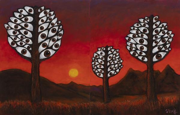 그림: 임하룡 Lim Ha Ryong, 붉은 노을 6 7 Flaming Sunset 6, 7, 2020, 캔버스에 아크릴릭 Acrylic on canvas, 91x117cmx2   [피카 프로젝트 제공. 재배포 DB 금지]