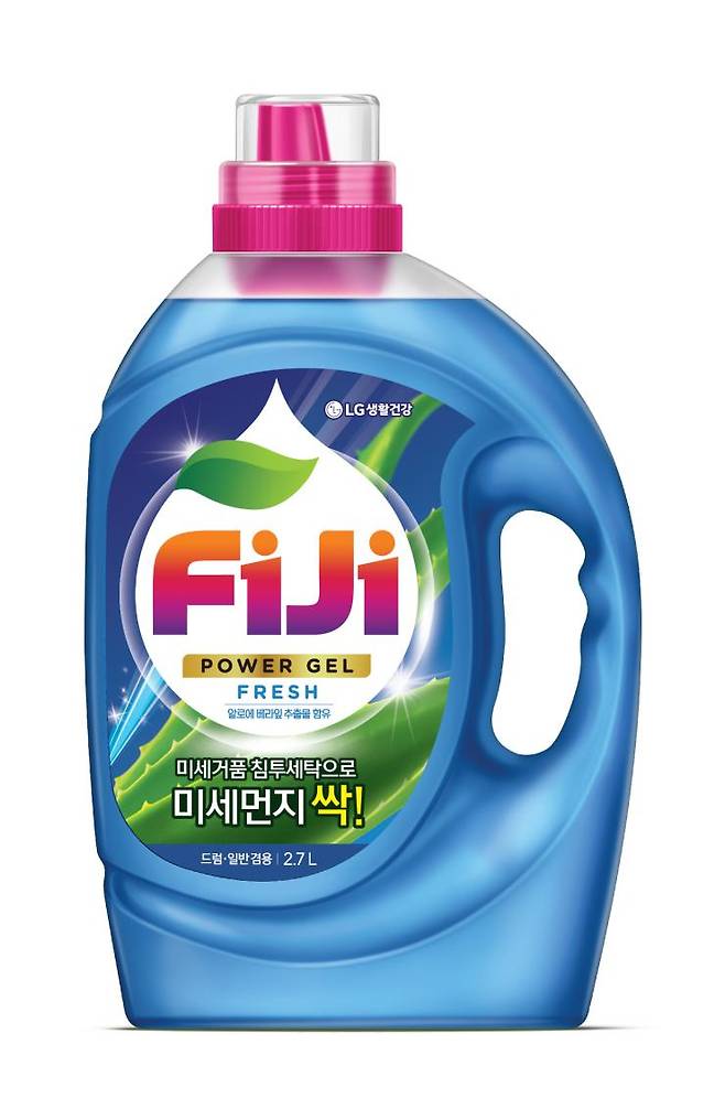 FiJi 파워젤 프레쉬 2.7L - 피지·화장품·혈흔·전분 등 용해 효소가 7종이나 들었고 액체세제 중 세탁력이 강력하다. 포장재 재활용 1등급 제품.