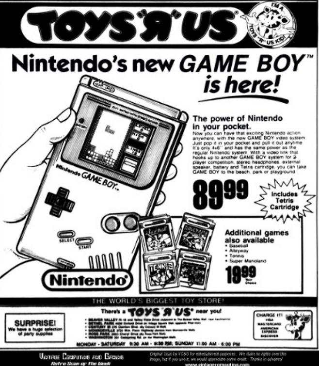 (예전 해외의 토이저러스 게임보이 광고입니다. 클래식함이 돋보이는 느낌이지요)