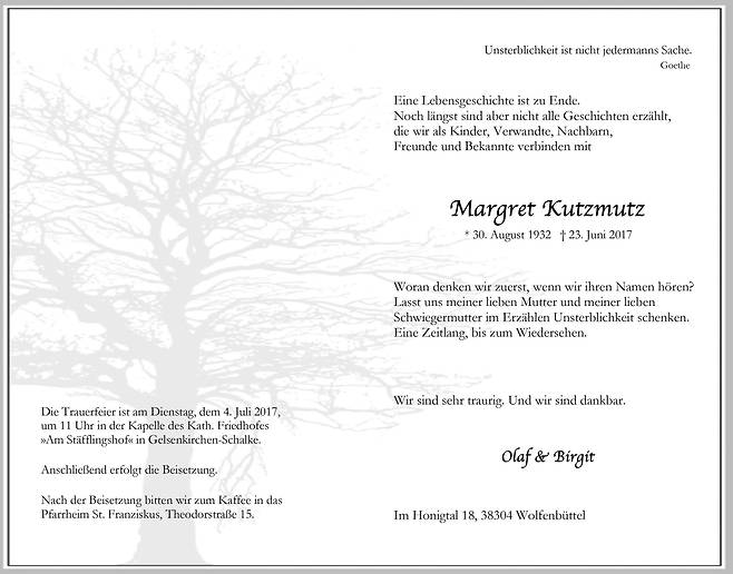 독일 친구가 보내온 아름다운 부고장. /김두규 제공