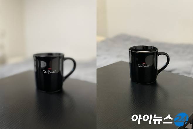 인물모드에서는 피사체를 선명하게 잡지 못했다. 아이폰12 미니(왼쪽)와 아이폰XS를 같은 구도에서 촬영한 사진. [사진=서민지 기자]