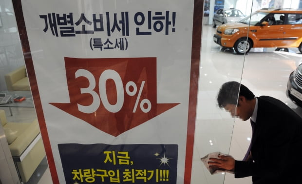 정부가 지난 7월부터 개별소비세 인하 폭을 30%로 줄이고 기간을 연말까지 연장했다. 사진 = 한국경제신문DB