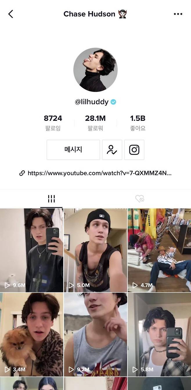 체이스 허드슨의 틱톡 계정.