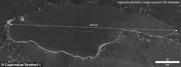 코페르니쿠스 센티넬 1호가 보내온 A68a 빙산의 크기.(사진=ESA)