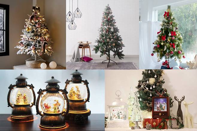 코로나19 확산세가 꺾이지 않는 가운데 '집콕 크리스마스'를 맞아 집을 꾸미는 이들이 늘고 있다. 텐바이텐 판매 중대형트리 및 스노우볼 무드등 이미지(상단좌부터)블루밍앤미,림드,비솜(하단) 반짝조명. /사진=텐바이텐