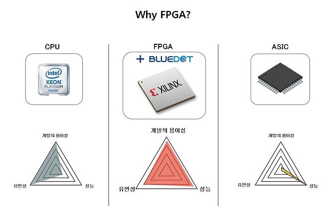 FPGA의 장점. 블루닷 영상 코덱 IP가 결합되면 기존 특징인 유연성과 성능 개선은 물론 개발 용이성까지 올라간다. <자료 = 블루닷>