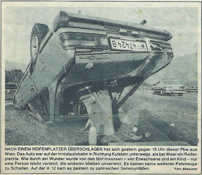차동엽 신부는 1990년 오스트리아 유학 중 큰 교통사고를 당했다. 그는 차가 구르는 중에도 '어, 난 할 일이 있는데'라고 생각했다고 한다. 사진은 당시 현지 신문에 실린 사고 기사. /미래사목연구소