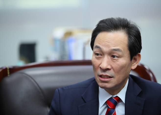 내년 4월 서울시장 보궐선거 출마를 선언한 우상호 더불어민주당 의원. [연합]
