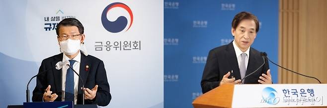 은성수 금융위원장(왼쪽)과 이주열 한국은행 총재 / 사진제공=금융위, 한은