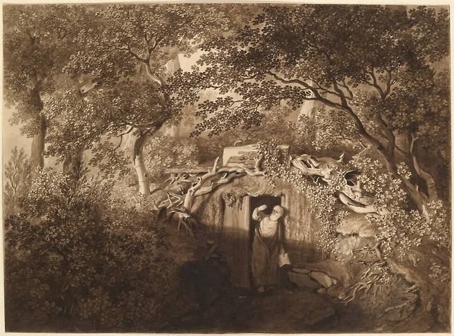 요한 밥티스트 슈미트, <플로트베크의 인간 조각 상>, 1795년, 세피아 채색, 독일 함부르크 미술관.