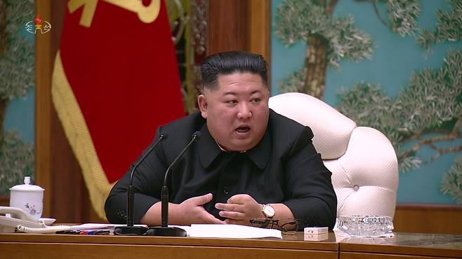 North Korean leader Kim Jong-un chairs a politburo meeting, Dec. 29, 2020. (KCNA-Yonhap)