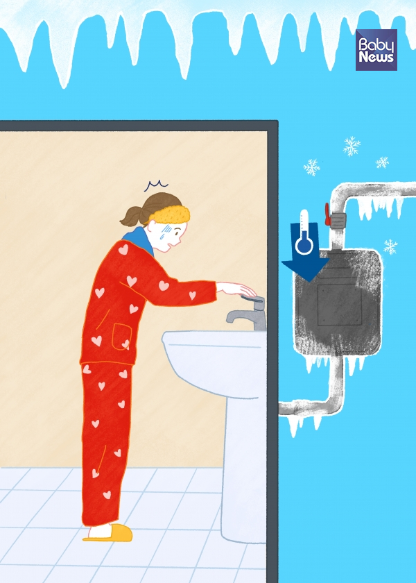 수도관 동파 예방을 위해서는 영하 10도 이하일 때는 45초, 영하 15도 이하일 때는 33초에 일회용 종이컵을 채울 정도의 양을 흘려줘야 한다. ⓒ베이비뉴스