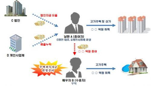 남편이 법인자금을 유출하고 매출을 누락해 고가주택과 상가를 취득, 배우자에게서 자금을 편법증여한 사례. /자료제공=국세청