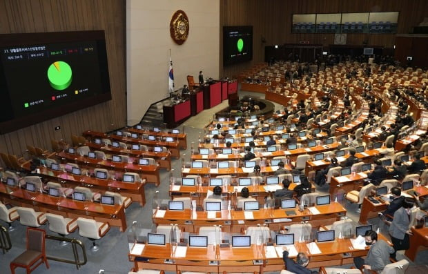 8일 오후 서울 여의도 국회에서 본회의에서 생활물류서비스산업발전법안 이른바 '택배기사 과로사 방지법'이 가결됐다. /사진=연합뉴스