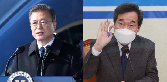 4일 문재인 대통령(왼쪽)과 이낙연 더불어민주당 대표(오른쪽)의 모습. 연합뉴스