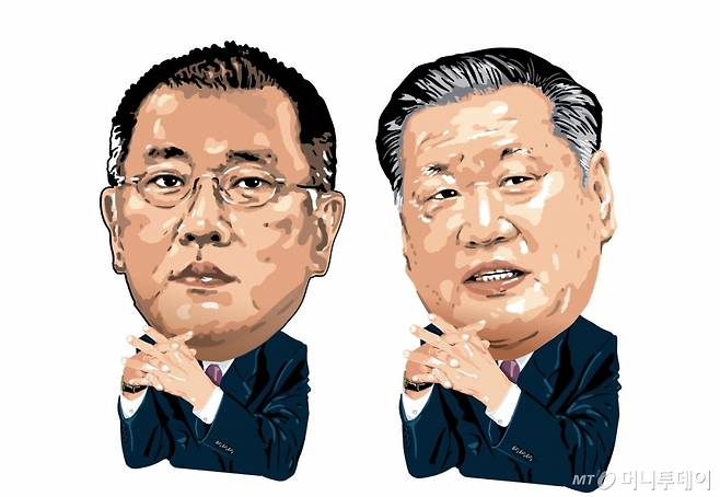 현대차그룹의 정의선 회장과 정몽구 명예회장 /삽화=임종철 디자인기자