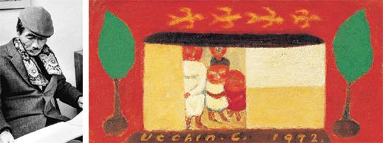 화가 장욱진(왼쪽)이 생전에 각별히 아낀 ‘가족도’(1972년작).   현대화랑 제공