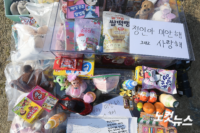 지난 4일 경기도 양평군 하이패밀리 안데르센 공원묘지에 안치된 정인이의 묘지에 시민들의 추모 물결이 이어지고 있다. 이한형 기자