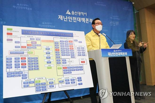 9일 오후 울산시청 프레스센터에서 송철호 울산시장이 교회 대면 예배나 관련 모임을 자제해 달라는 내용의 호소문을 발표하고 있다. /연합뉴스