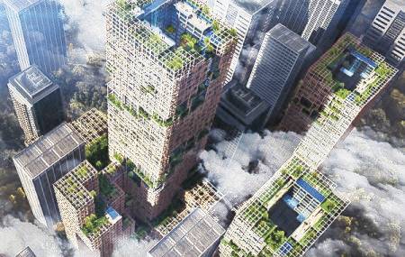 일본 도쿄 도심에 지상 70층, 높이 350ｍ의 초고층 목조 빌딩을 짓는 ‘W350계획’ 프로젝트. [사진 쓰쿠바연구소 홈페이지 캡처]