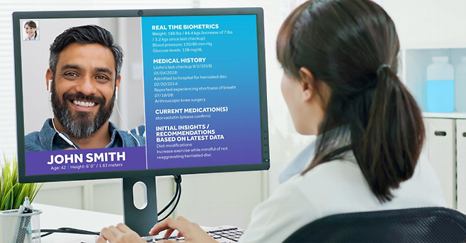 텔라닥(Teladoc) 의료진이 환자와 진료 중 과거 진료기록 등을 토대로 상담에 나선 모습. [자료=TeladocHealth.com]